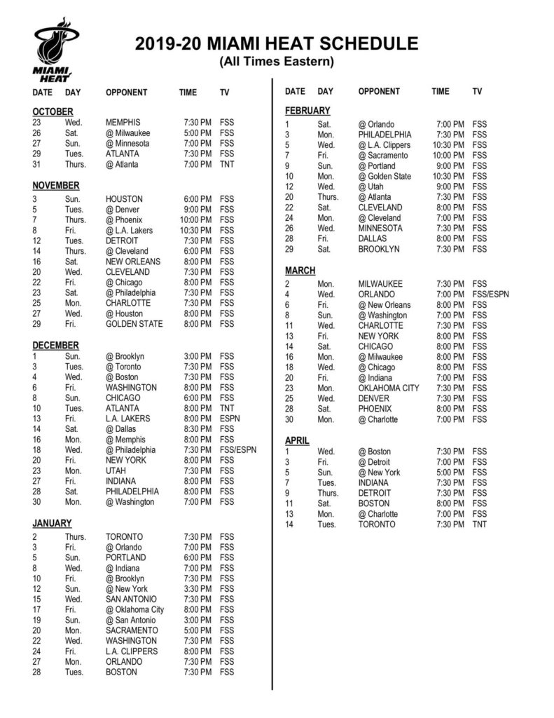 Nba Regular Season Schedule Printable