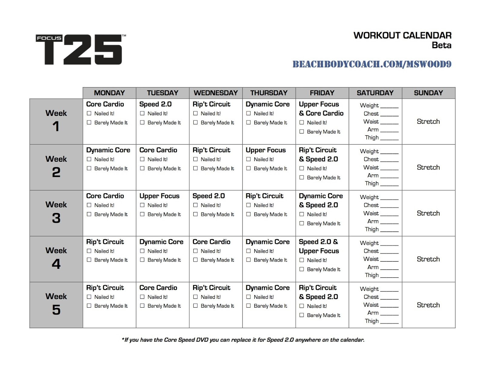 Michelle Is Living Well Focus T25 Workout Calendar