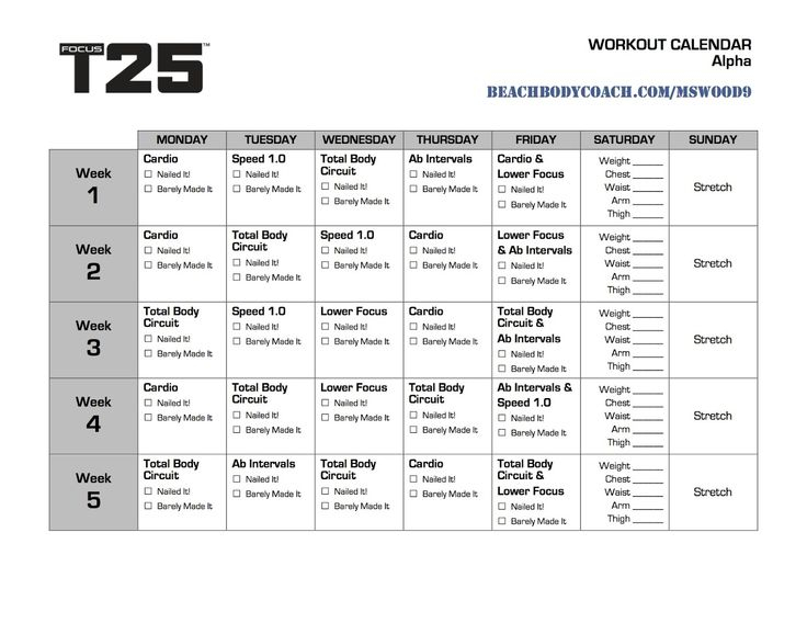 Michelle Is Living Well Focus T25 Workout Calendar T25 