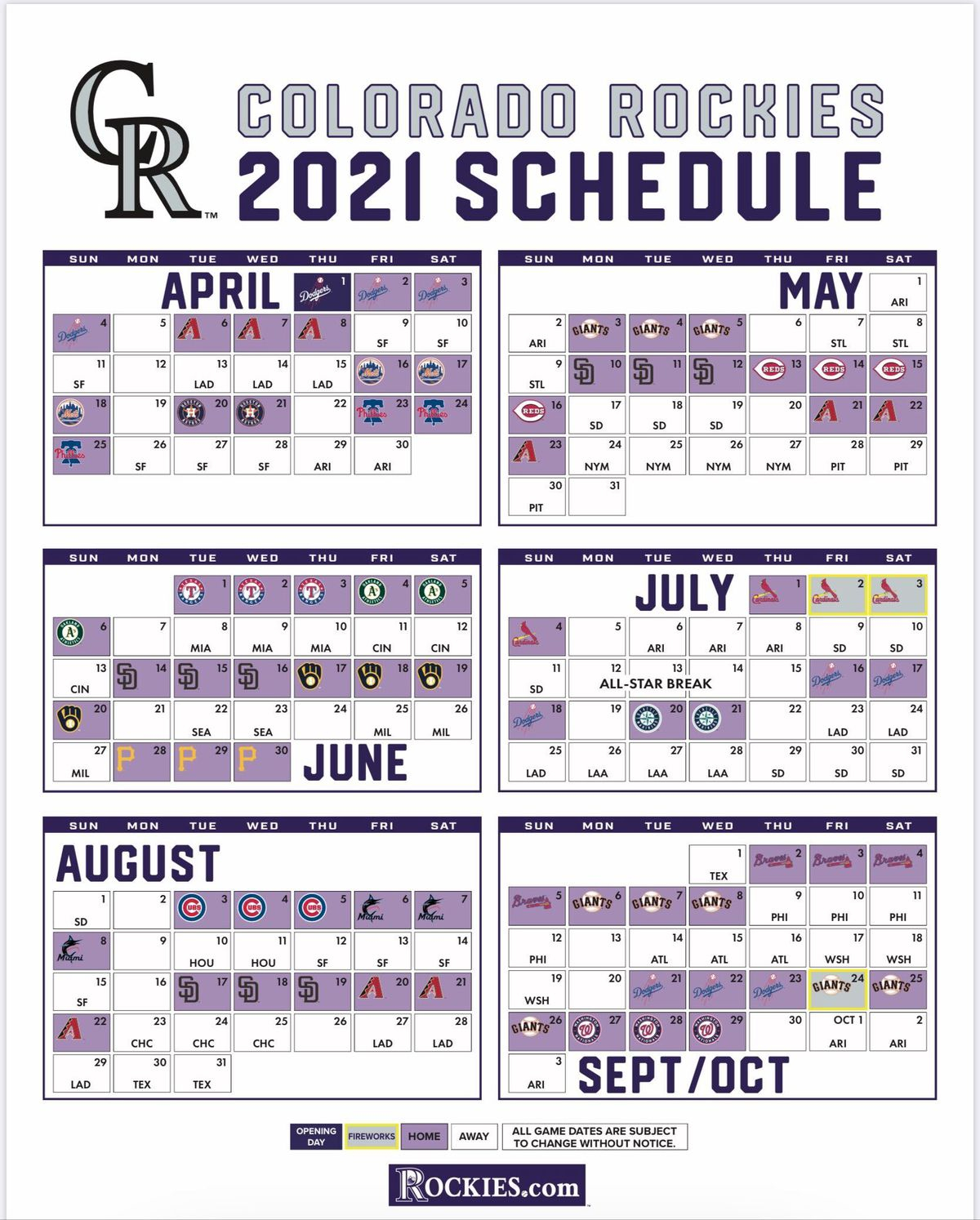 MLB Releases 2021 Schedule Purple Row