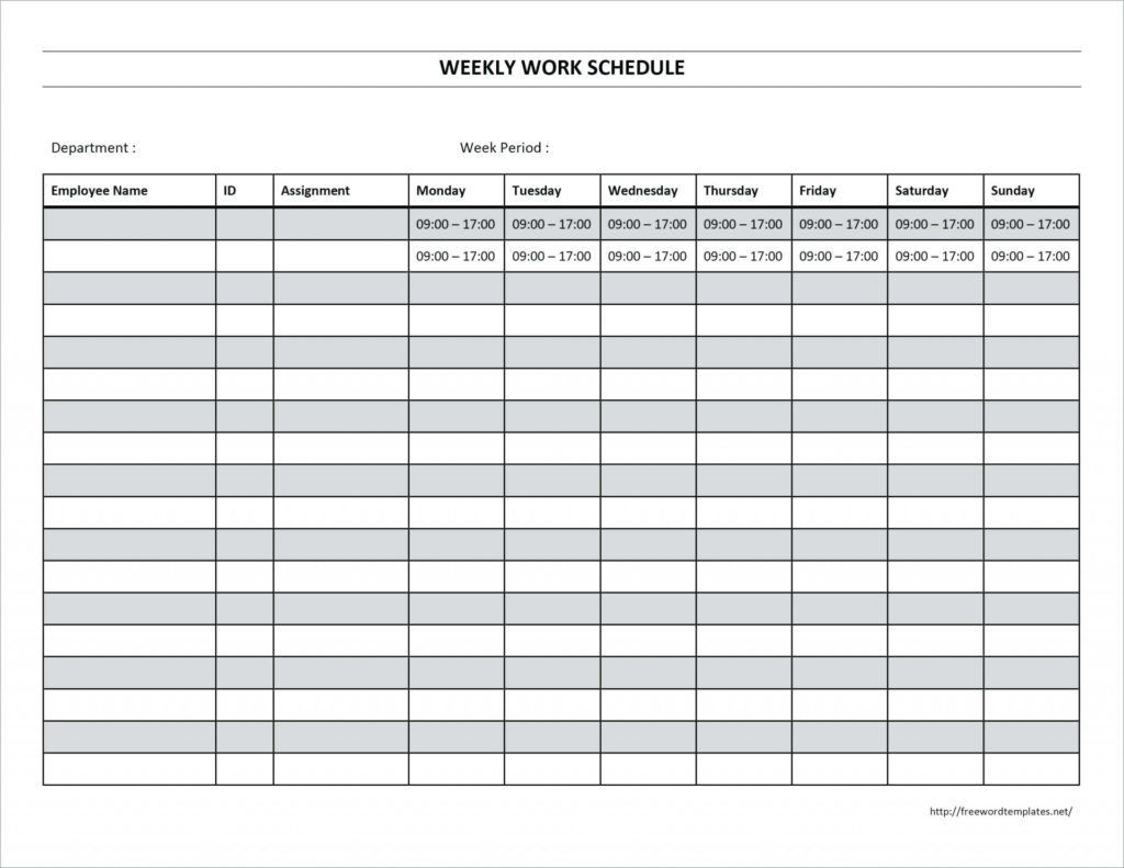 Monthly Work Schedule Template Printable Calendar