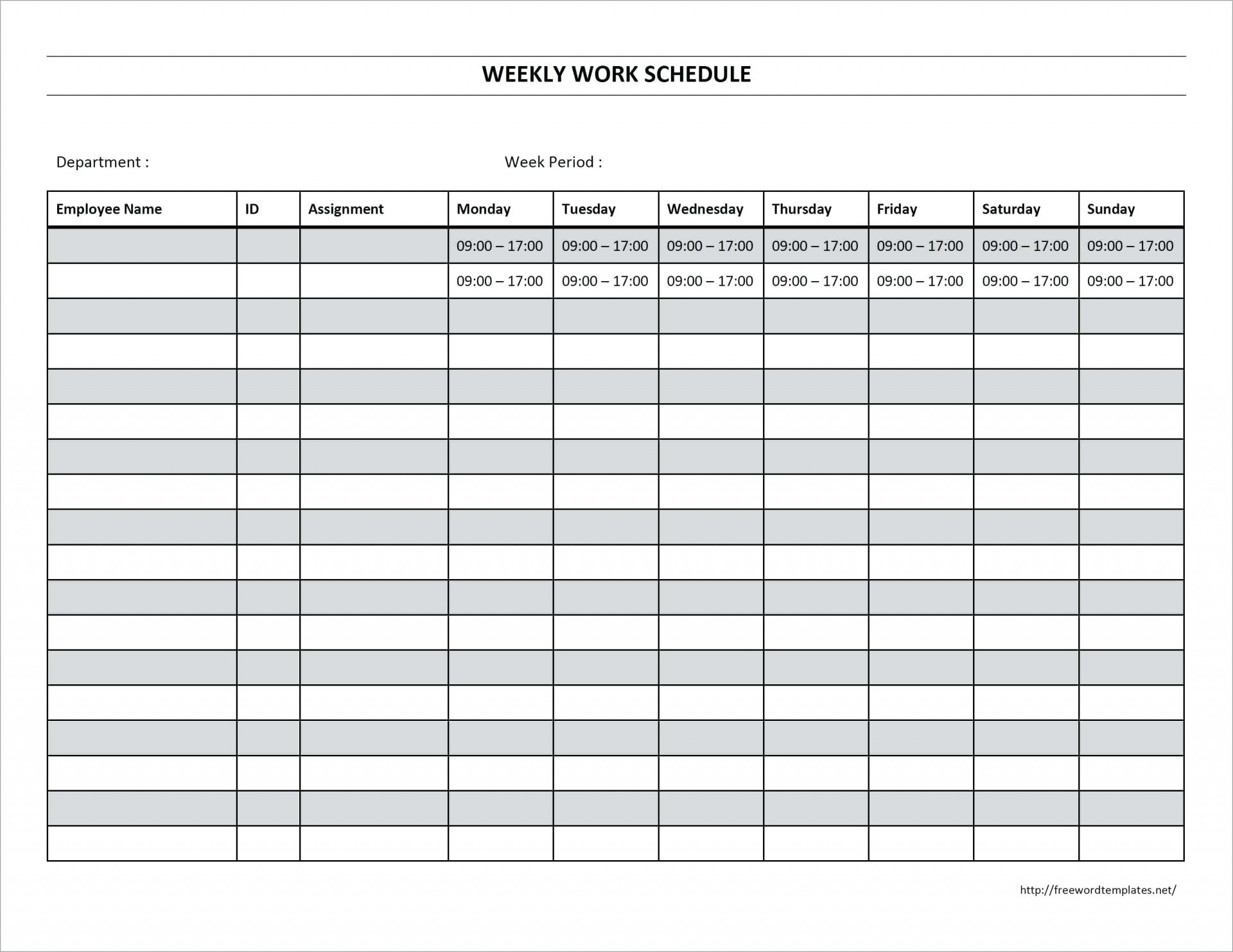 Monthly Work Schedule Template Printable Calendar 