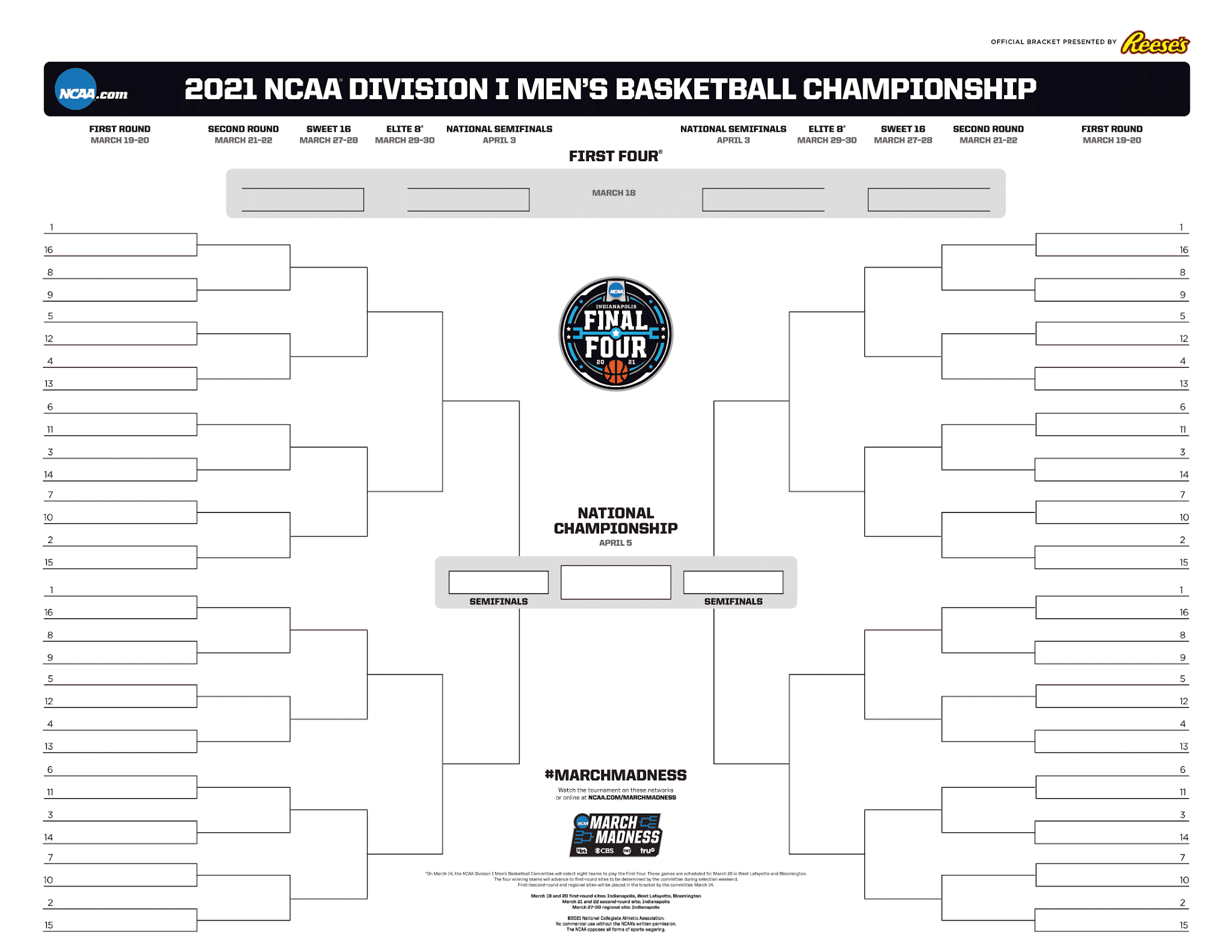 NCAA Tournament March Madness 2021 Complete Schedule