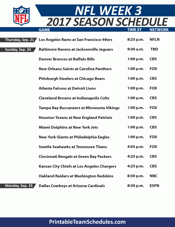 Printable Nfl Week 3 Schedule