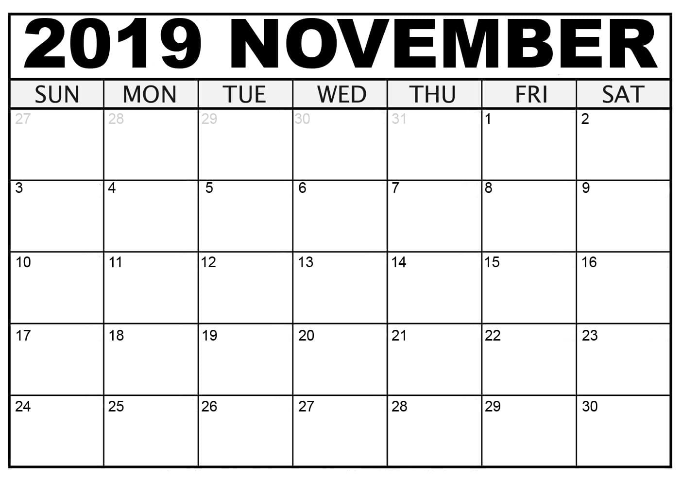 November 2019 Daily Calendar