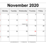 November 2020 Printable Calendar Editable Templates PDF