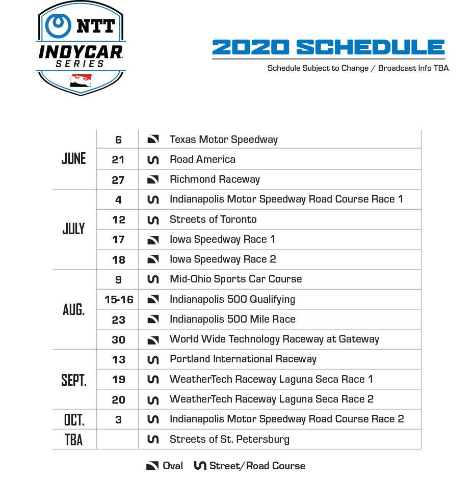 NTT IndyCar Series Updates 2020 Calendar Motorsports Media
