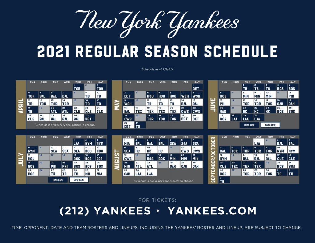 NY Yankees Baseball 2021 Schedule Hometown 1340 AM 105