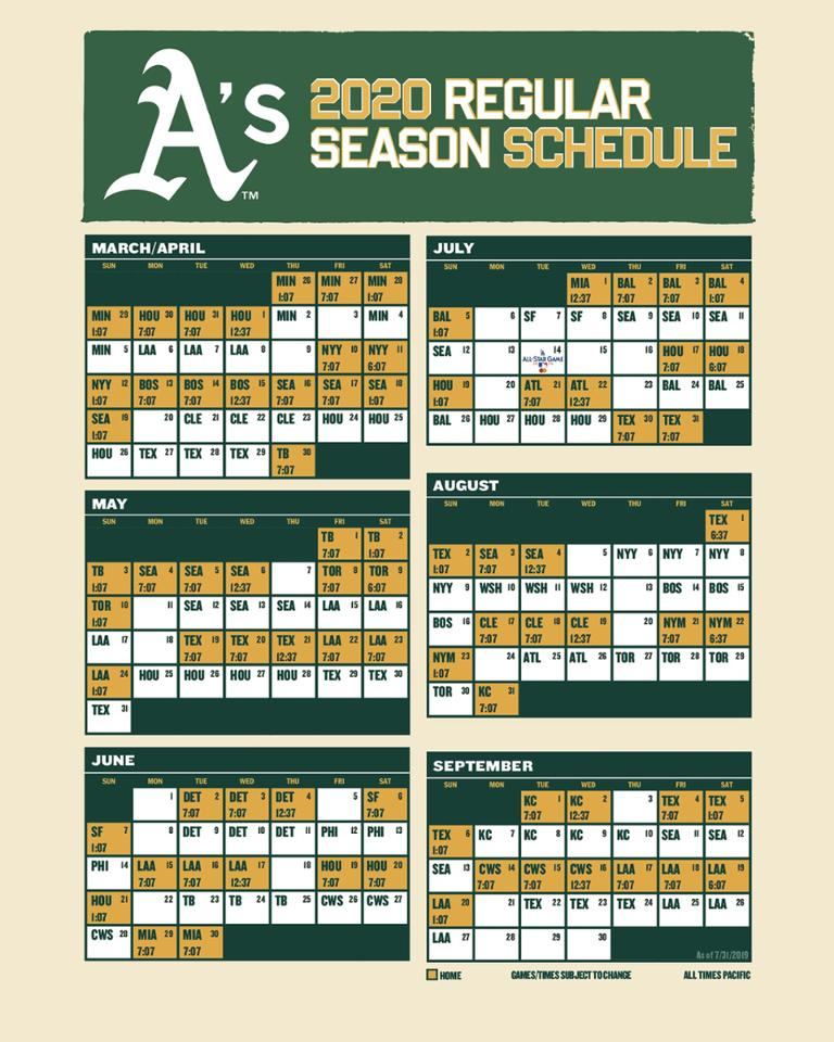 Oakland A's Printable Schedule