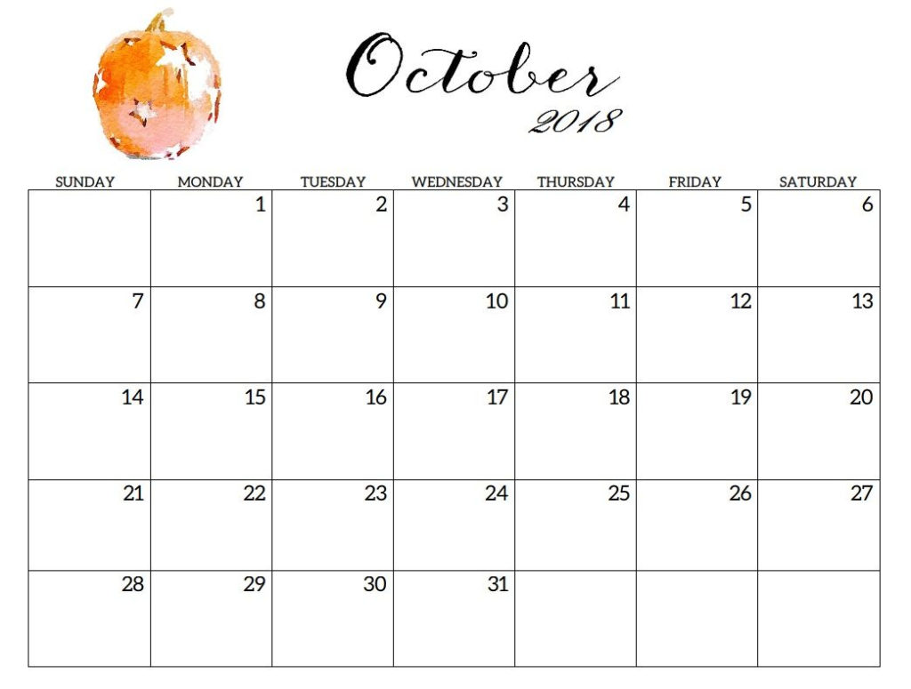 October 2018 Printable Blank Calendar Monthly Calendar