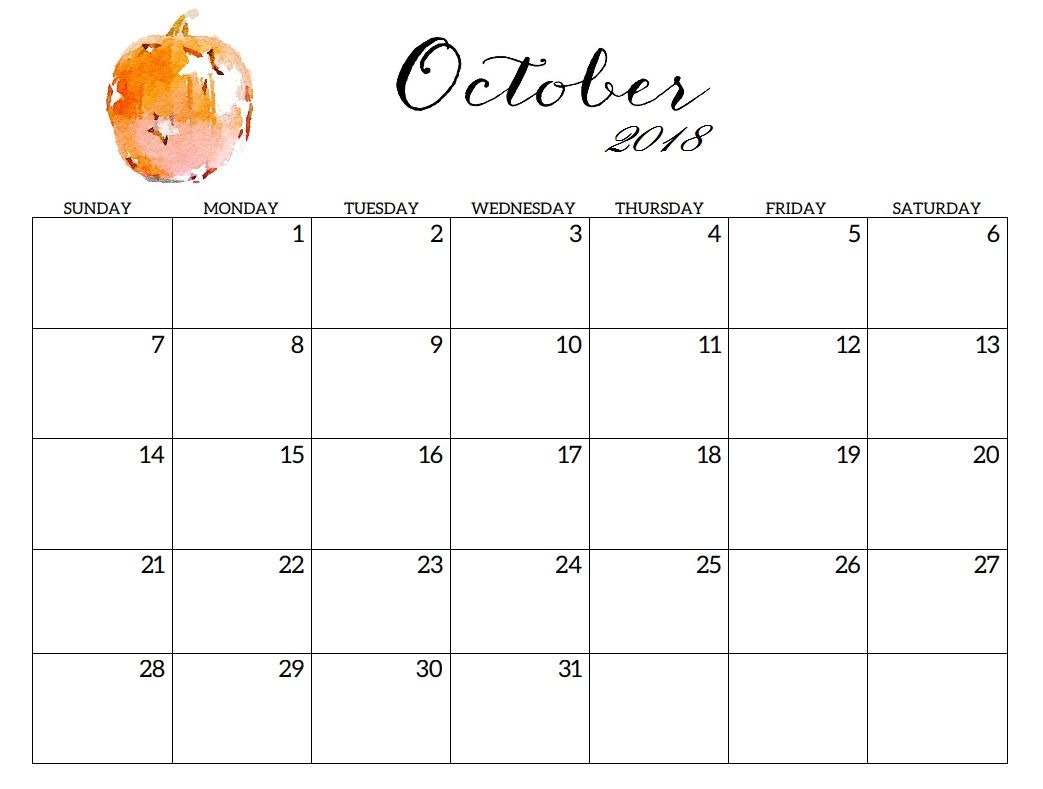 October 2018 Printable Blank Calendar Monthly Calendar 