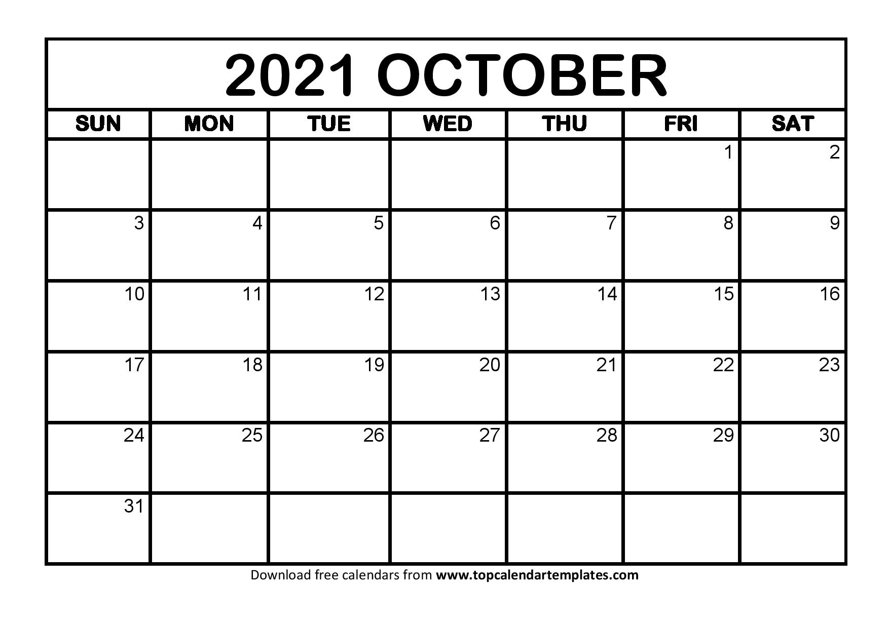 October 2021 Calendar Editable Printable Monthly Calendar