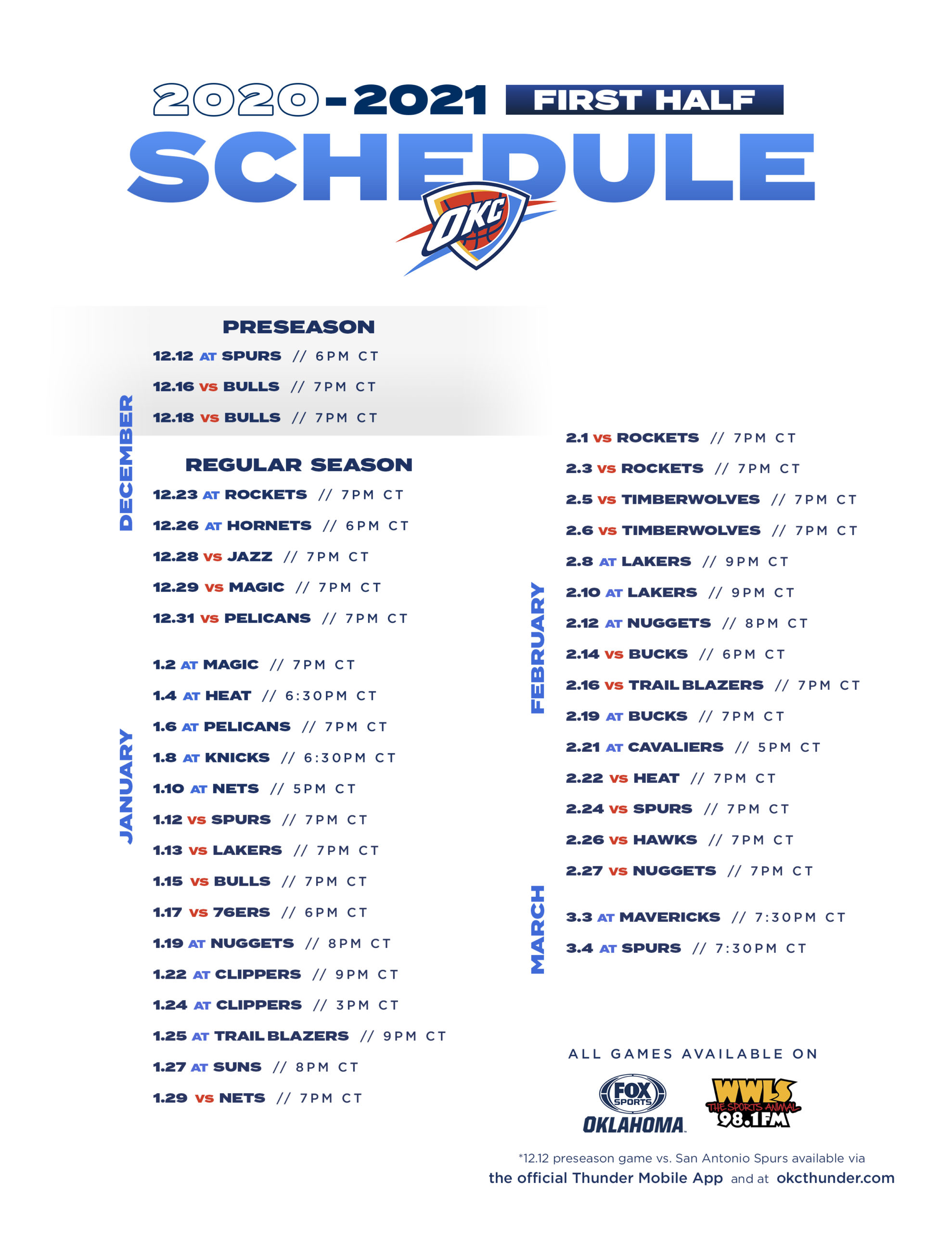 Okc Thunder Schedule 2021 2022 Printable