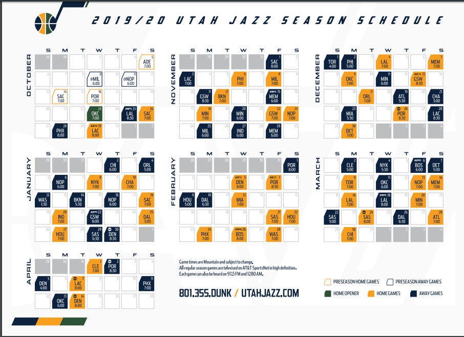 Utah Jazz Schedule 2021 2022 Printable