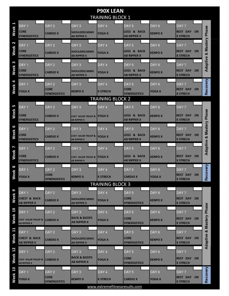 P90x Workout Schedule Calendar Printable Calendar
