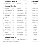 Pacific Time Week 10 NFL Schedule 2020 Printable