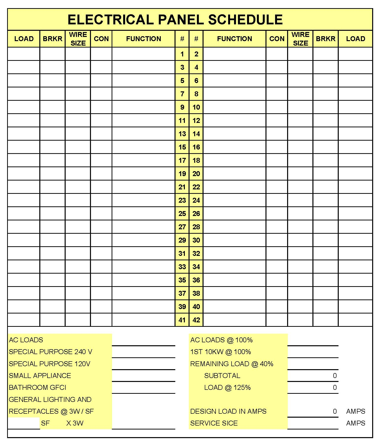 Panel Schedule Template Square D Printable Schedule Template