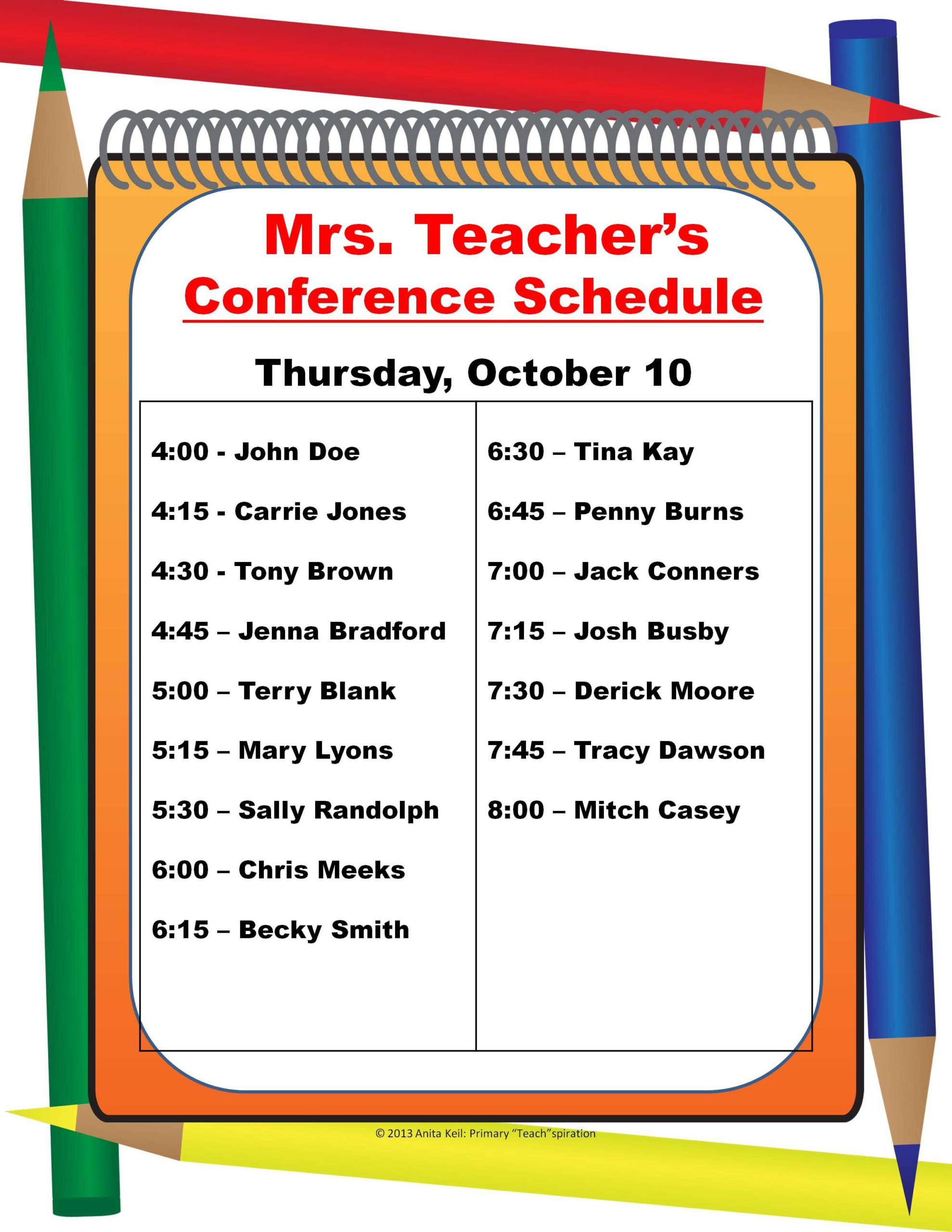 Parent Teacher Conference Schedule Poster Parents As 