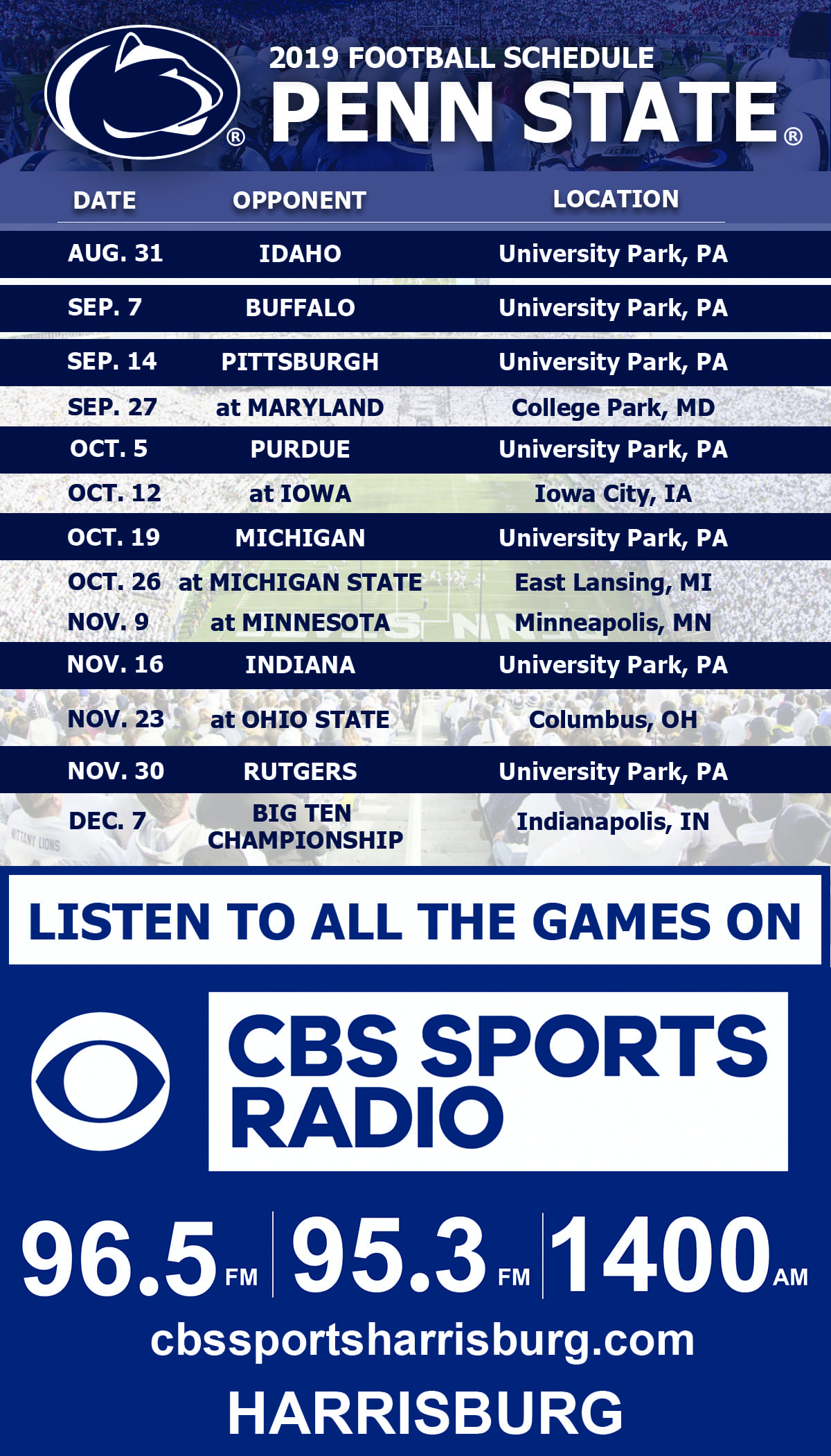 Penn State Football CBS Sports Radio Harrisburg WHGB AM