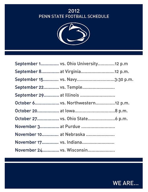 Penn State Football Schedule PDF Printout From Nickled 