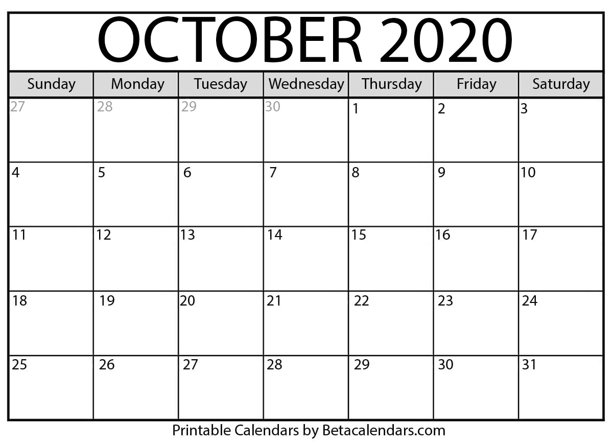 Print A Calendar October 2020 Month Calendar Printable