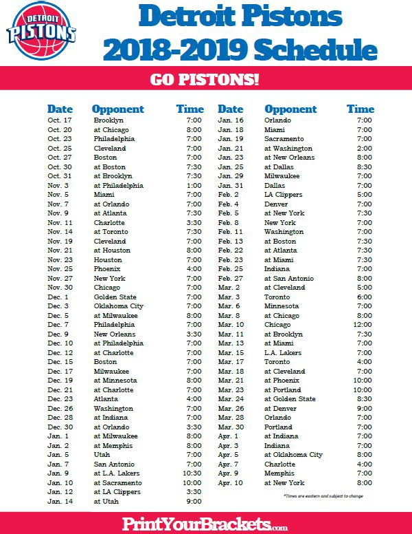 Printable 2018 2019 Detroit Pistons Schedule Boston 