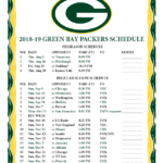 Printable 2018 2019 Green Bay Packers Schedule