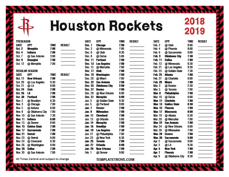 Rockets Schedule Printable