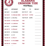 Printable 2018 Alabama Crimson Tide Football Schedule