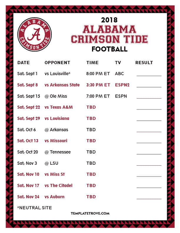 Printable Alabama Football Schedule 2021