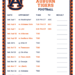 Printable 2018 Auburn Tigers Football Schedule