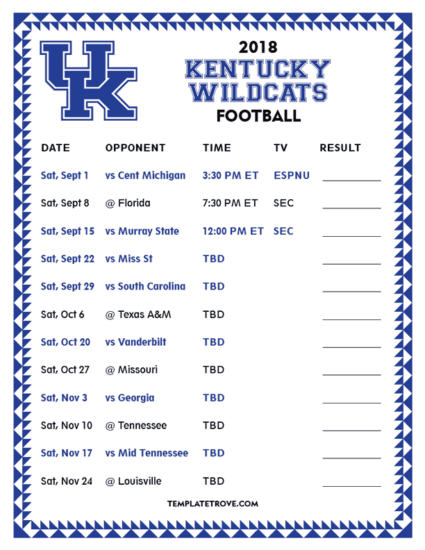 University Of Kentucky Football Schedule 2021 Printable