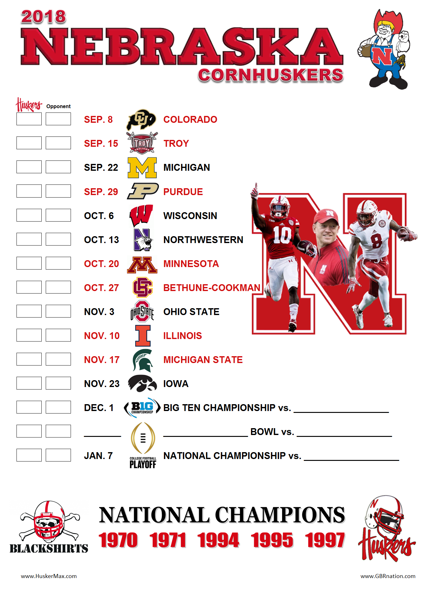 Printable 2018 Nebraska Football Schedule August 17 2018