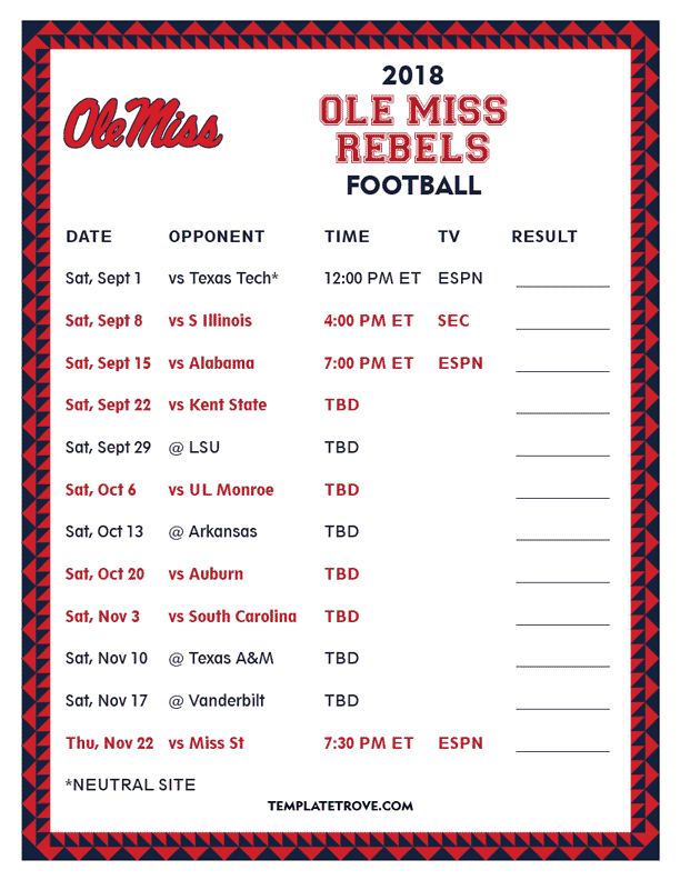 Printable Ole Miss Football Schedule 2021