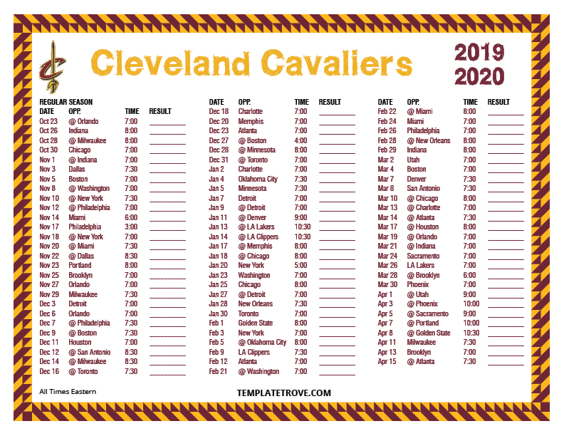 Cavs Printable Schedule 2021
