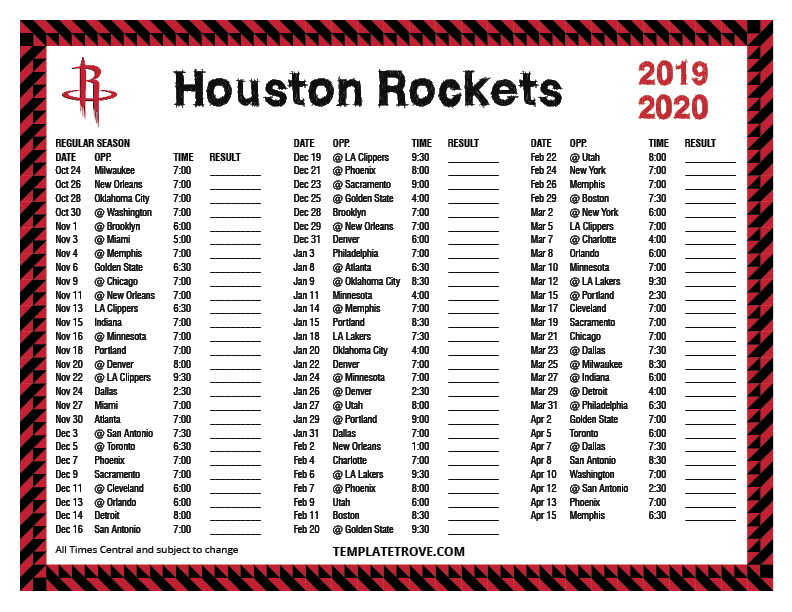 Houston Rockets Schedule Printable