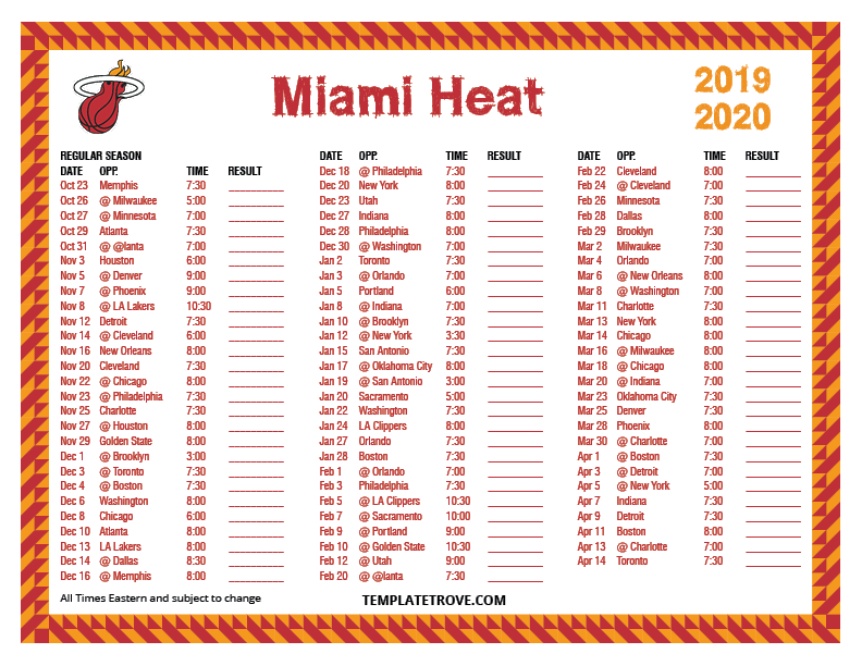 Printable 2019 2020 Miami Heat Schedule