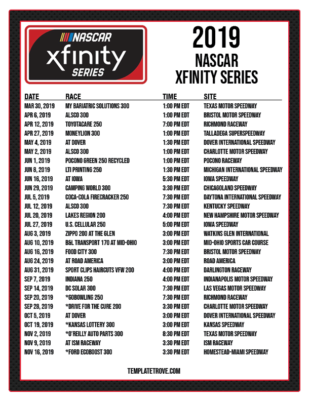 Printable Xfinity Schedule