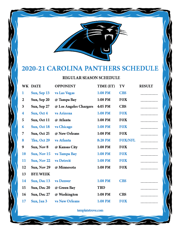 Printable Carolina Panthers Schedule 2021 2022 - FreePrintableTM.com