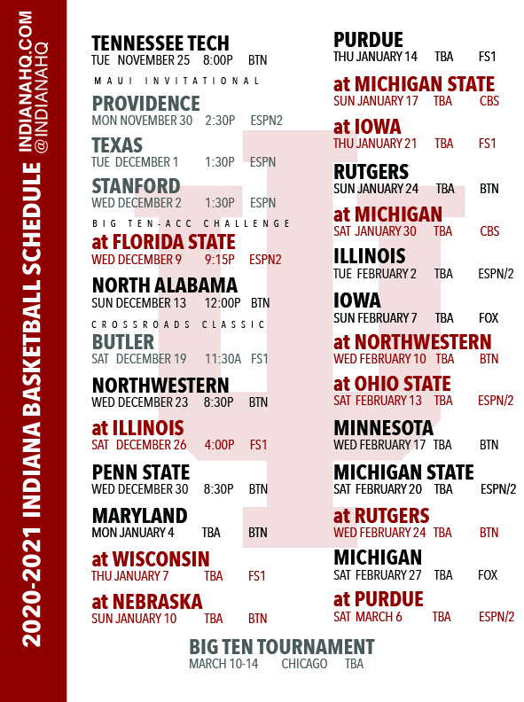 PRINTABLE 2020 2025 Indiana Basketball Schedule PDF 