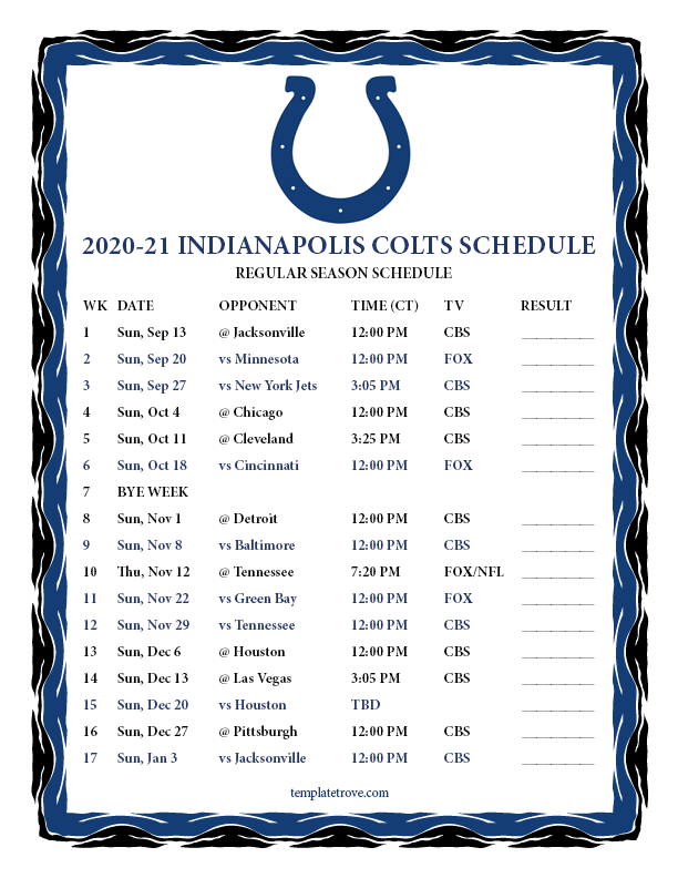 Printable Colts Schedule 2021