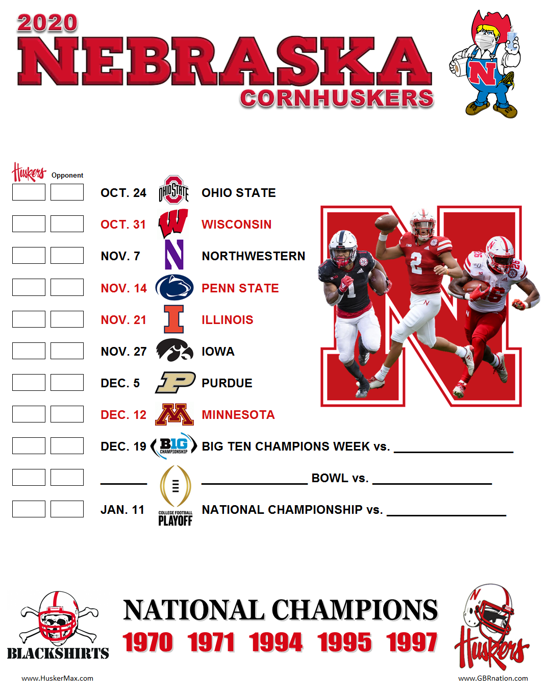 Printable 2020 Nebraska Football Schedule September 21 2020