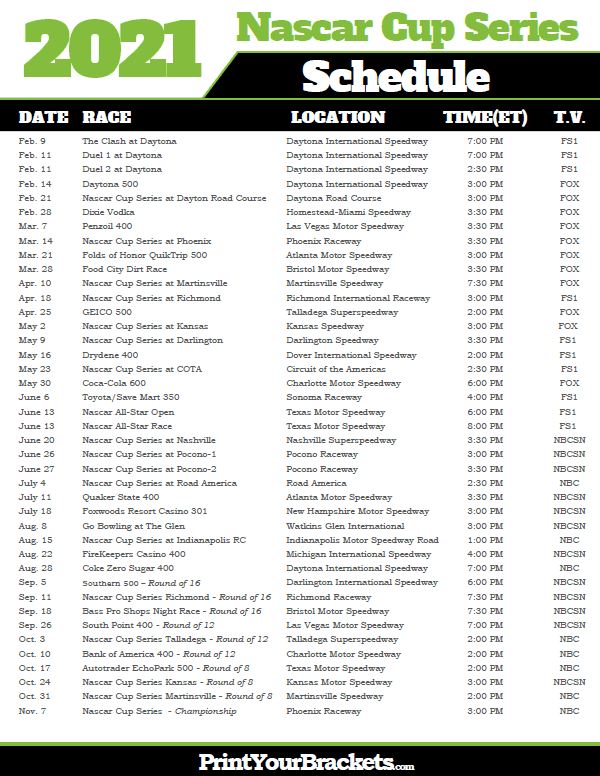 Printable 2025 Nascar Schedule Monster Cup Series Dates 