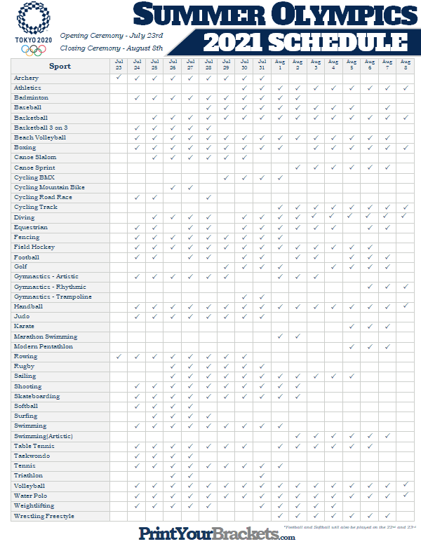 Printable 2025 Olympic Schedule Summer Tokyo Games