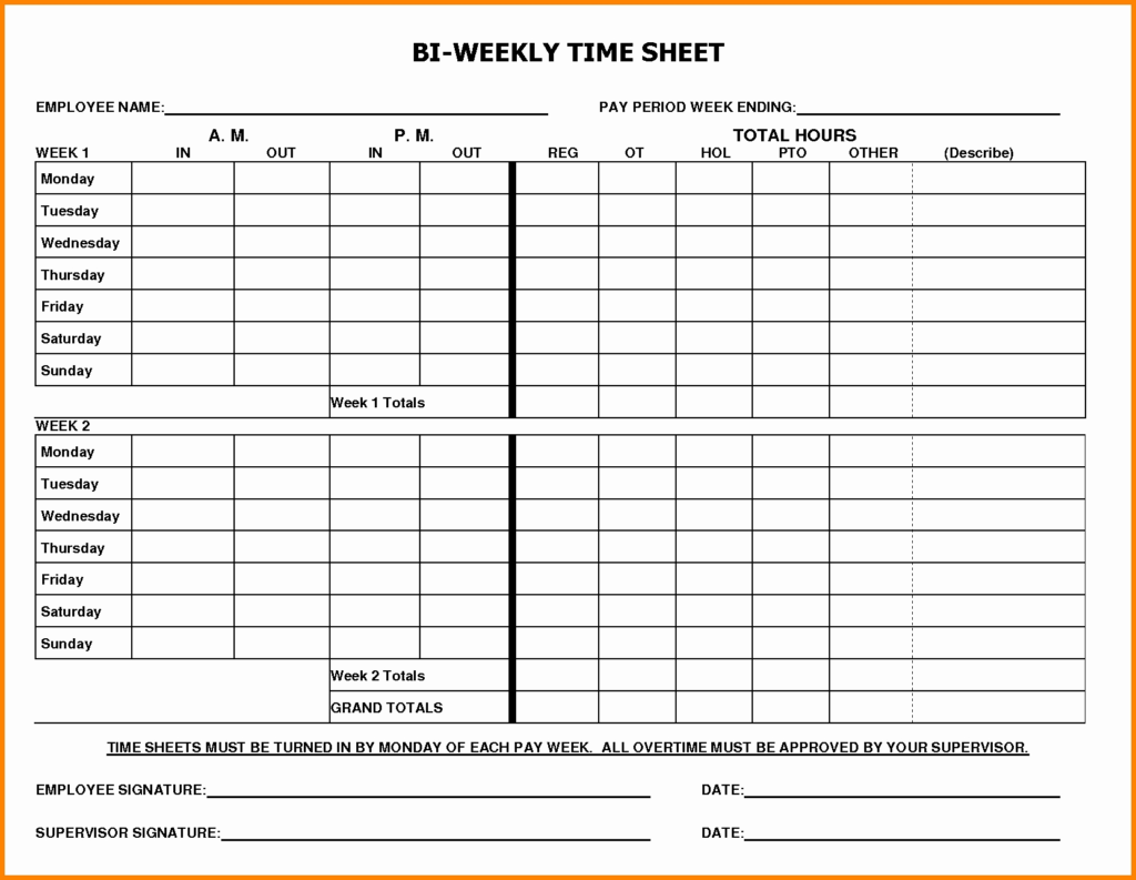 Printable Blank Bi Weekly Employee Schedule Free