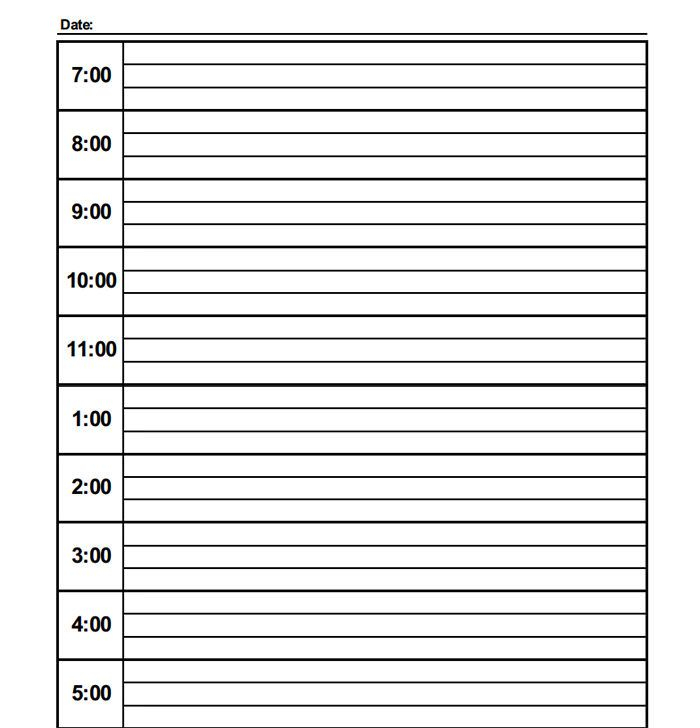 Printable Blank Daily Schedule Template 6 TEMPLATES 