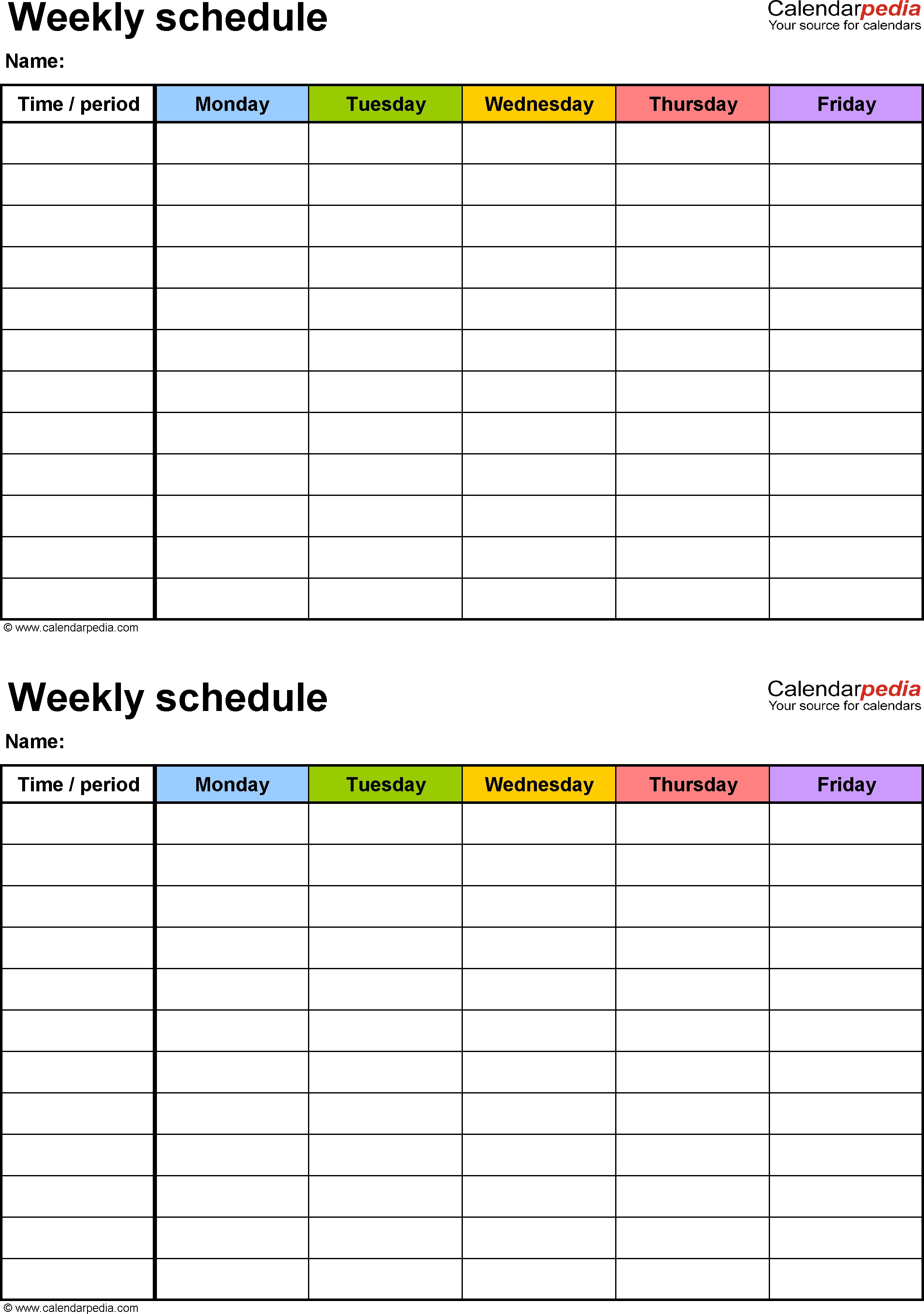 Printable Blank Weekly Employee Schedule Calendar 
