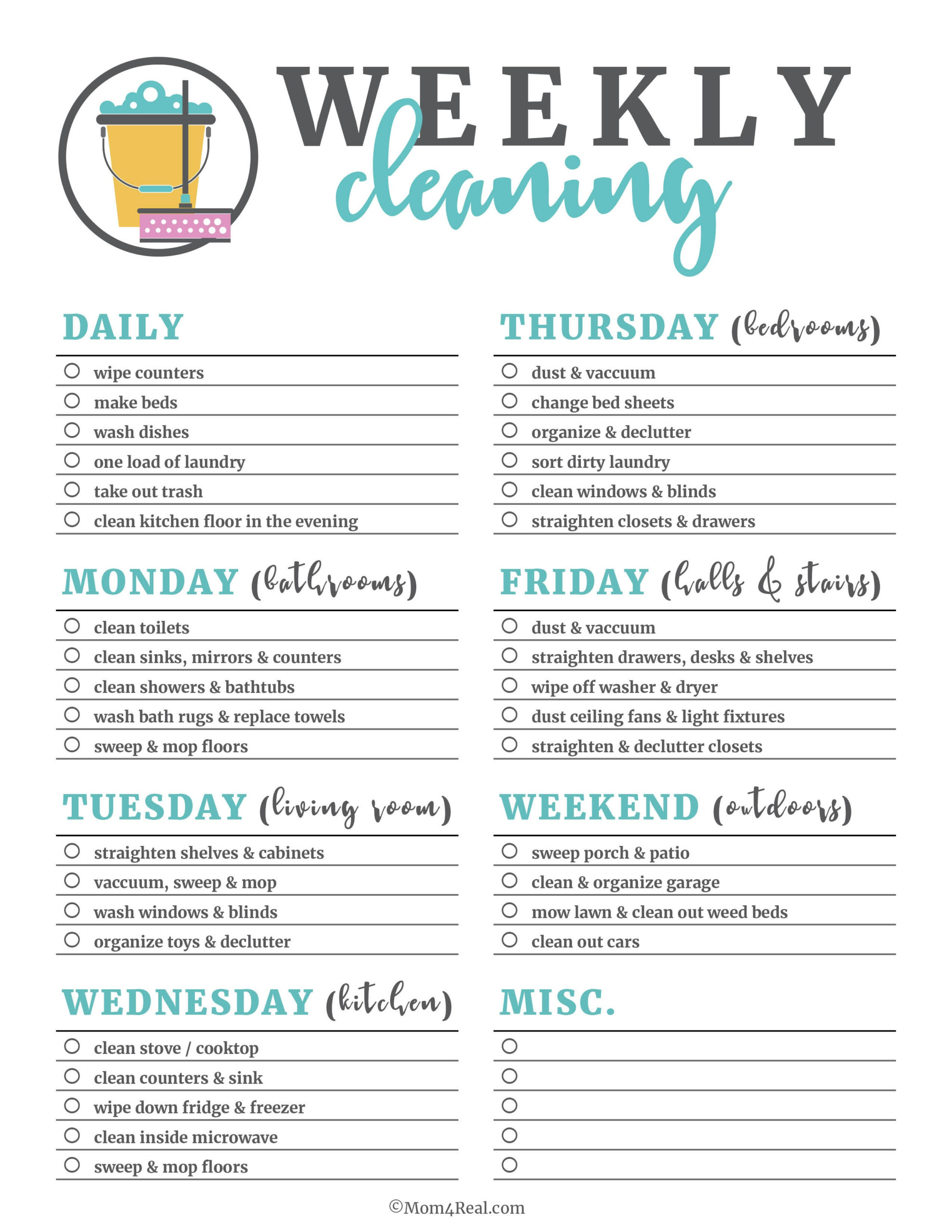 Printable Cleaning Schedule Form For Daily Weekly 