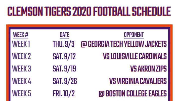 Printable Clemson Football Schedule 2020