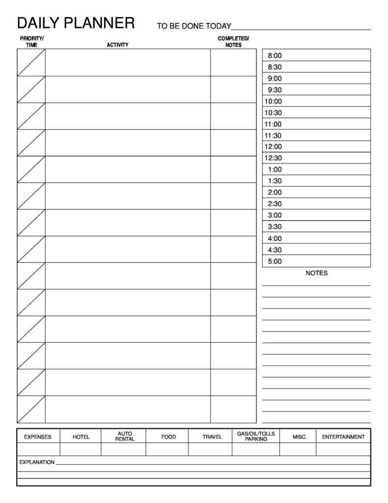 Printable Daily Planner Templates PDF Word Excel